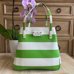 Kate Spade Boston Stripe Green White Large Expandable Double Handle Tote Handbag